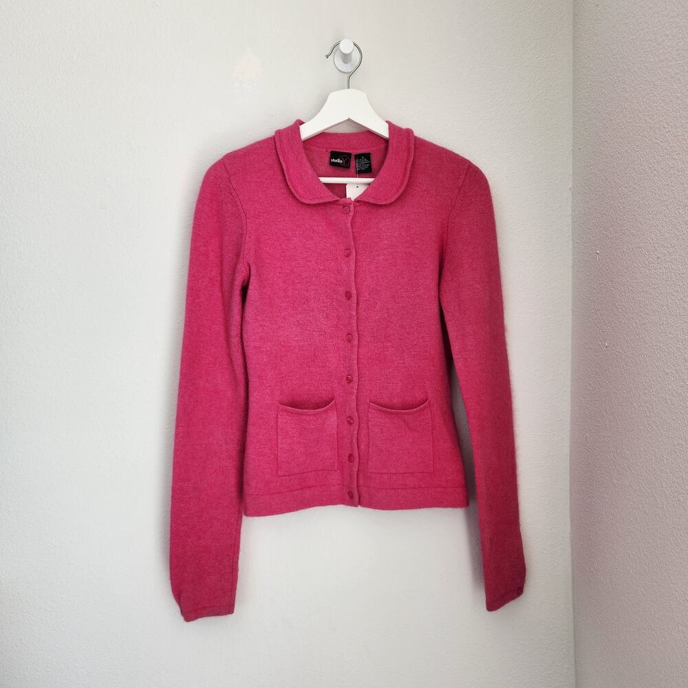 Vintage Y2K Studio Y Pink Wool Blend Knit Cardigan Sweater S Long Sleeve Barbie - Picture 12 of 12